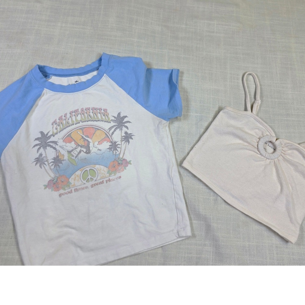Hollister California Graphic Raglan Tee & American Eagle O-Ring Cami Bundle XS